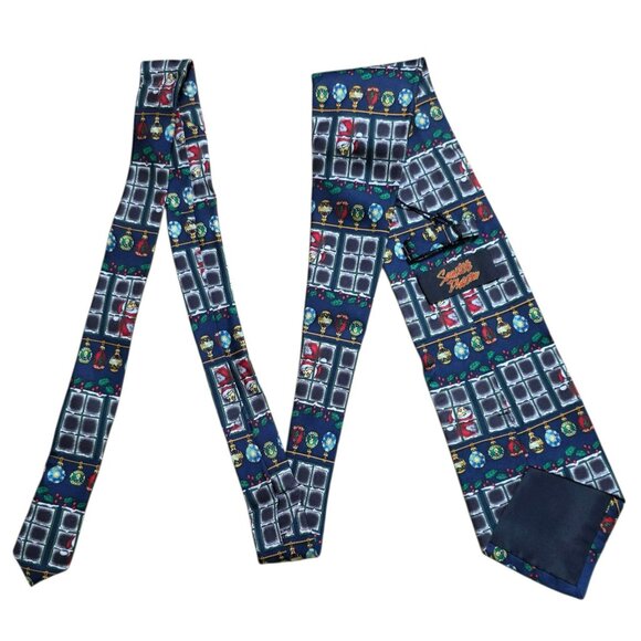 New Santas Dream Silk Christmas Neck Tie Santa Window Ornament Holly Holiday VTG - Picture 6 of 6